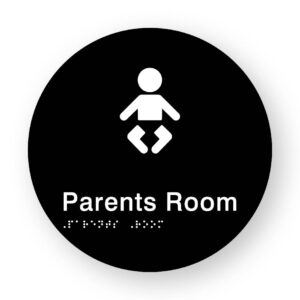Parents Room Braille Sign on a Tactile Printed Black Acrylic Disk - Image 1