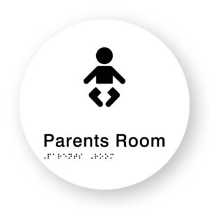 Parents Room Braille Sign on a Tactile Printed White Acrylic Disk - Image 1