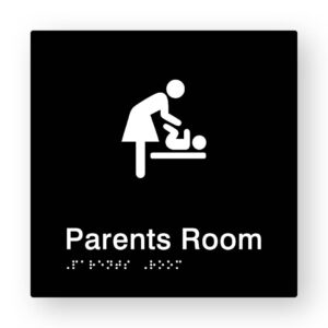 Parents Room Braille Sign in Black Acrylic