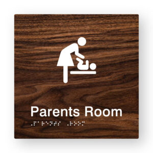 Parents Room Braille Sign in Dark Woodgrain Tactile Printed Acrylic