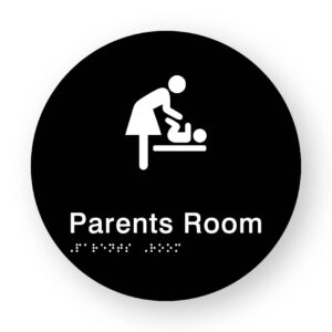 Parents Room Braille Sign on a Tactile Printed Black Acrylic Disk - Image 1