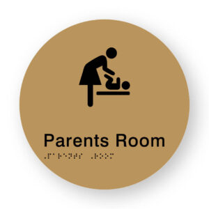 Parents Room Braille Sign on a Tactile Printed Gold Acrylic Disk