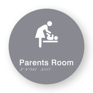 Parents Room Braille Sign on a Tactile Printed Grey Acrylic Disk