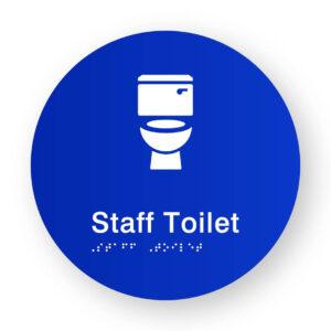 Staff Toilet Braille Sign on a Tactile Printed Blue Acrylic Disk - Image 1