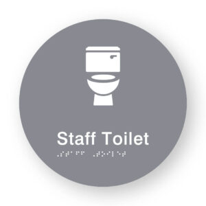 Staff Toilet Braille Sign on a Tactile Printed Grey Acrylic Disk