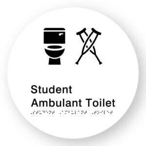 Student Ambulant Toilet Braille Sign on a Tactile Printed White Acrylic Disk - Image 1