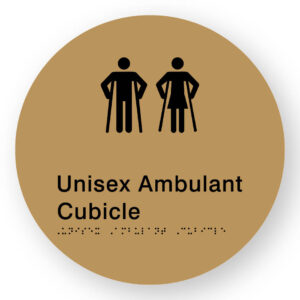 Unisex Ambulant Cubicle Braille Sign on a Tactile Printed Gold Acrylic Disk - Image 1