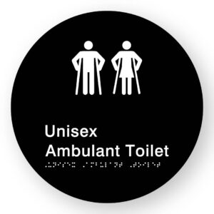 Unisex Ambulant Toilet Braille Sign on a Tactile Printed Black Acrylic Disk - Image 1