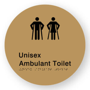 Unisex Ambulant Toilet Braille Sign on a Tactile Printed Gold Acrylic Disk - Image 1