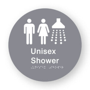Unisex Shower Braille Sign on a Tactile Printed Grey Acrylic Disk