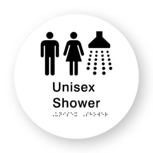 Unisex Shower Braille Sign on a Tactile Printed White Acrylic Disk - Image 1