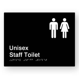 Unisex Staff Toilet Braille Sign in Black Acrylic