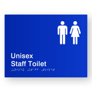 Unisex Staff Toilet Braille Sign in Blue Tactile Printed Acrylic