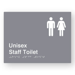 Unisex Staff Toilet Braille Sign in Grey Tactile Printed Acrylic