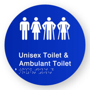 Unisex Toilet & Ambulant Toilet Braille Sign on a Tactile Printed Blue Acrylic Disk - Image 1
