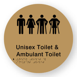 Unisex Toilet & Ambulant Toilet Braille Sign on a Tactile Printed Gold Acrylic Disk - Image 1