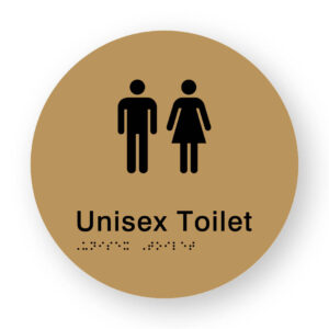 Unisex Toilet Braille Sign on a Tactile Printed Gold Acrylic Disk