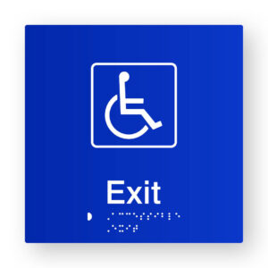 Accessible Exit Braille Sign in Blue Tactile Printed Acrylic