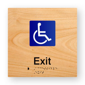 Accessible Exit Braille Sign in Woodgrain Tactile Printed Acrylic