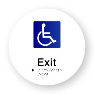 Accessible Exit Braille Sign on a Tactile Printed White Acrylic Disk - Image 1