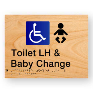 Accessible Toilet LH & Baby Change Braille Sign in Woodgrain Tactile Printed Acrylic