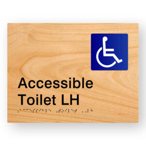Accessible Toilet LH Braille Sign in Woodgrain Tactile Printed Acrylic