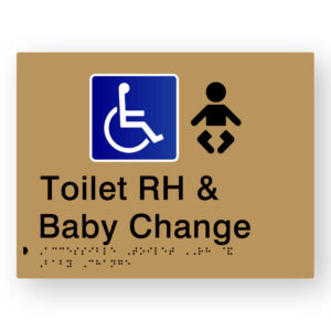 Accessible Toilet RH & Baby Change Braille Sign in Gold Tactile Printed Acrylic