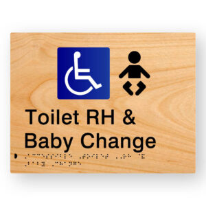 Accessible Toilet RH & Baby Change Braille Sign in Woodgrain Tactile Printed Acrylic