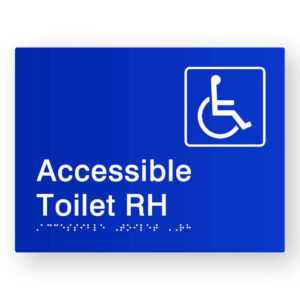 Accessible Toilet RH Braille Sign in Blue Tactile Printed Acrylic