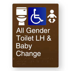 All Gender Accessible Toilet LH & Baby Change Braille Sign in Portrait Bronze Finish