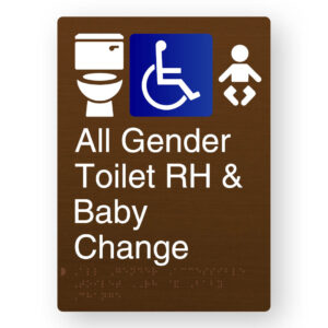 All Gender Accessible Toilet RH & Baby Change Braille Sign in Portrait Bronze Finish