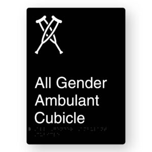 All Gender Ambulant Cubicle Braille Sign in Portrait Black Aluminium