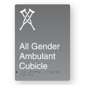 All Gender Ambulant Cubicle Braille Sign in Portrait Grey Aluminium