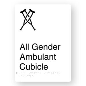 All Gender Ambulant Cubicle Braille Sign in Portrait White Aluminium