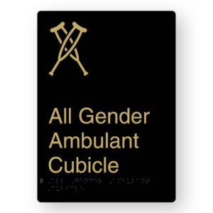 All Gender Ambulant Cubicle Braille Sign in Portrait Black & Satin Brass Finish
