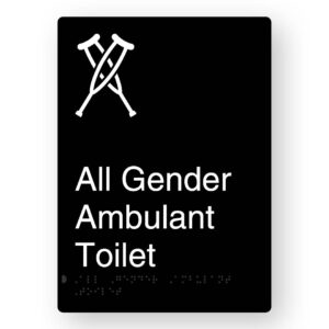 All Gender Ambulant Toilet Braille Sign in Portrait Black Aluminium