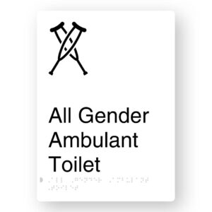 All Gender Ambulant Toilet Braille Sign in Portrait White Aluminium