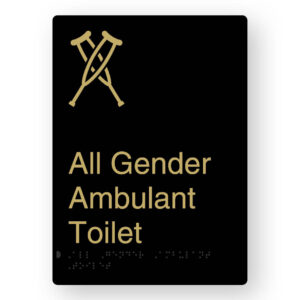 All Gender Ambulant Toilet Braille Sign in Portrait Black & Satin Brass Finish