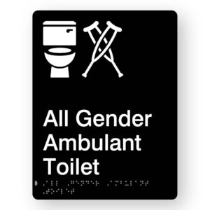 All Gender Ambulant Toilet Braille Sign in Portrait Black Acrylic