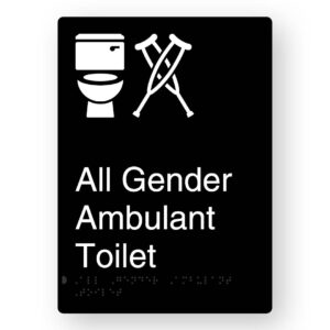 All Gender Ambulant Toilet Braille Sign in Portrait Black Aluminium