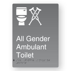 All Gender Ambulant Toilet Braille Sign in Portrait Grey Aluminium
