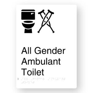 All Gender Ambulant Toilet Braille Sign in Portrait White Aluminium