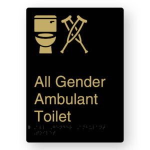 All Gender Ambulant Toilet Braille Sign in Portrait Black & Satin Brass Finish