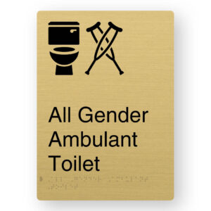 All Gender Ambulant Toilet Braille Sign in Portrait Satin Brass Finish