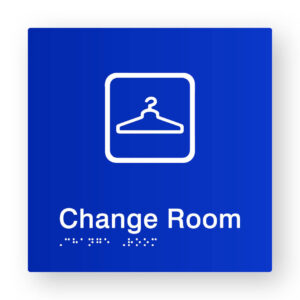 Change Room Braille Sign in Blue Tactile Printed Acrylic - Image 1