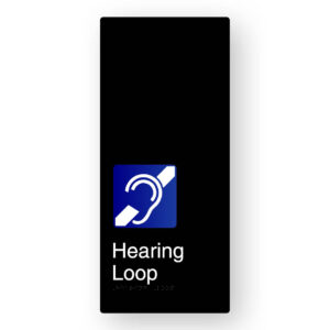 Hearing Loop Braille Sign in XL Black Aluminium
