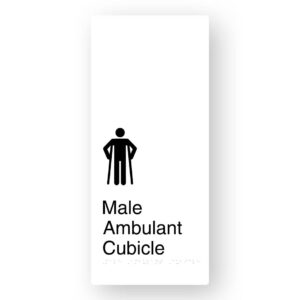Male Ambulant Cubicle Braille Sign in XL White Aluminium