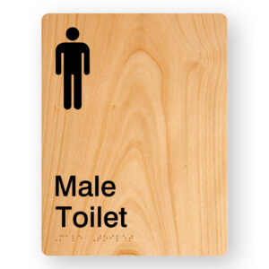 Male Toilet Braille Sign in Portrait Woodgrain Acrylic