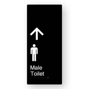 Male Toilet (Up Arrow) Braille Sign in XL Black Aluminium - Image 1
