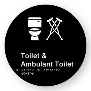 Toilet & Ambulant Toilet Braille Sign on a Tactile Printed Black Acrylic Disk - Image 1